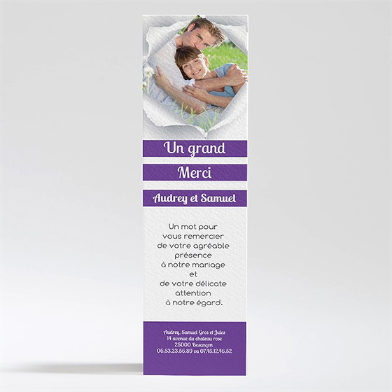 Remerciement mariage jolies rayures violettes