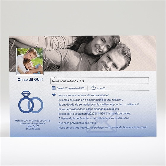 Faire-part mariage nous deux pour la vie