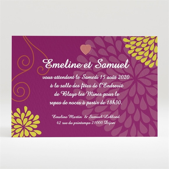 Carton d'invitation mariage Jolie Champêtre romantique réf.N120156