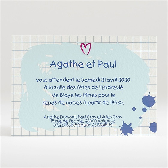 Carton d'invitation mariage carnet d'écolier enfant