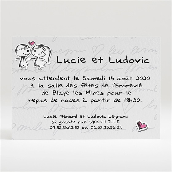 Carton d'invitation mariage amoureux illustrés