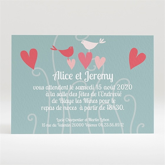 Carton d'invitation mariage des oiseaux rose et orange