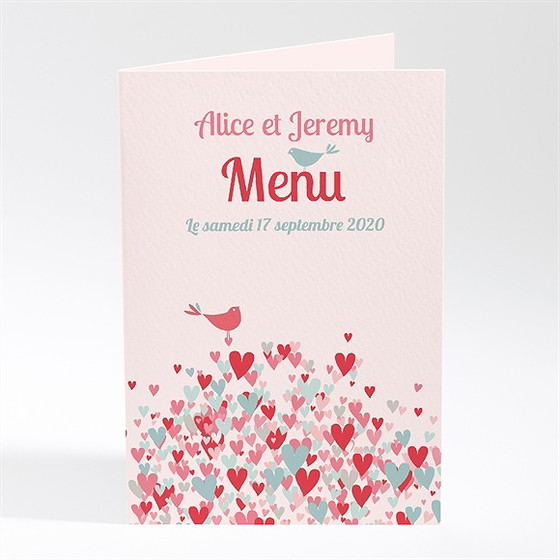 Menu mariage des oiseaux rose et orange