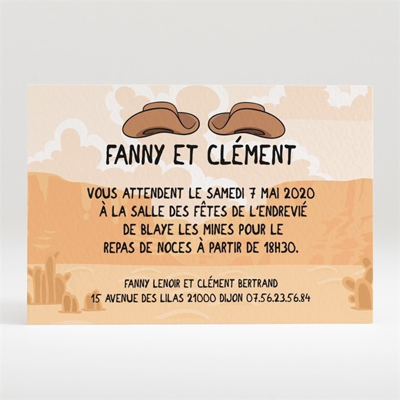 Carton d'invitation mariage Far west humour réf.N120165