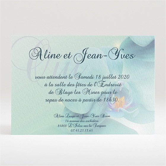 Carton d'invitation mariage orchidées bleues