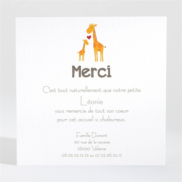 Remerciement naissance Notre petite Girafe réf.N30031