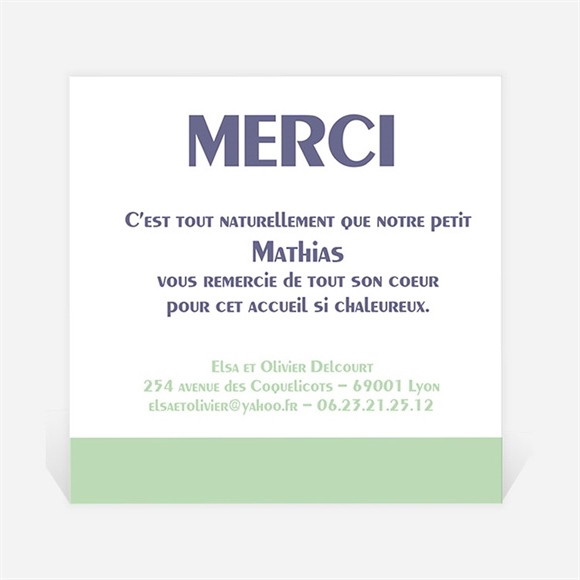 Remerciement naissance Horizontal et photo réf.N30033