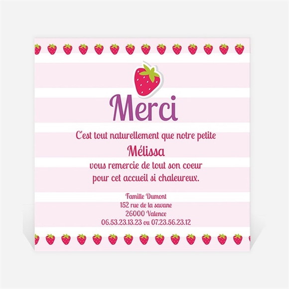 Remerciement naissance Jolie Petite Fraise réf.N30032