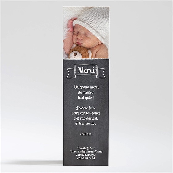 Remerciement naissance ardoise et photo