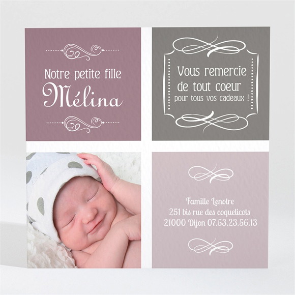 Remerciement naissance Photo et typo retro vintage réf.N30042