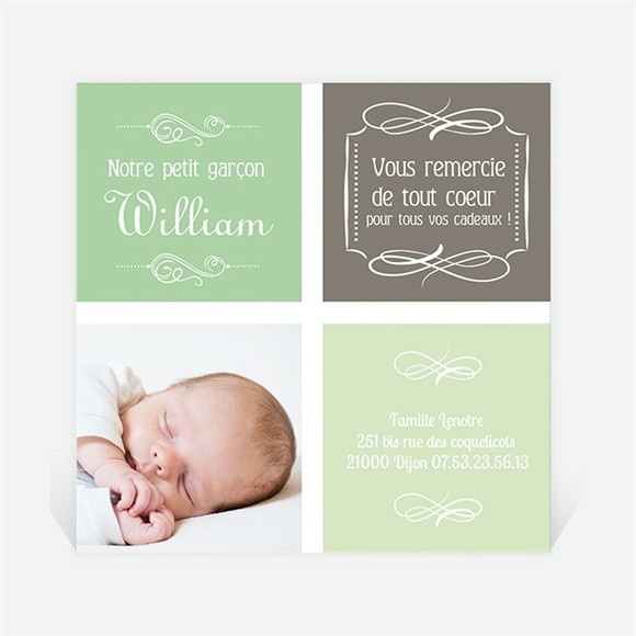 Remerciement naissance vintage motifs en équilibre réf.N30043