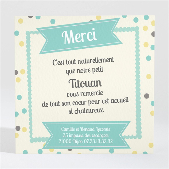 Remerciement naissance Pastilles et pois réf.N30051