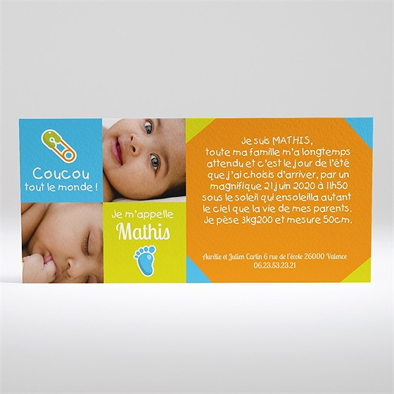 Faire-part naissance coucou jaune et vert original