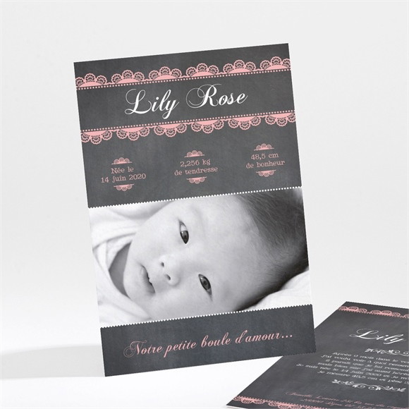 Faire-part naissance ardoise vintage et typographie réf.N21171