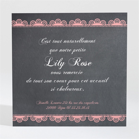 Remerciement naissance ardoise vintage et typographie réf.N30049
