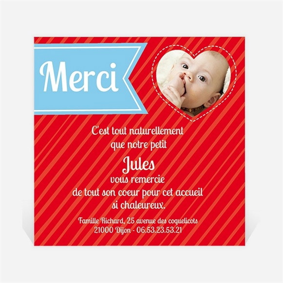 Remerciement naissance Lui en coeur et en photos réf.N30056