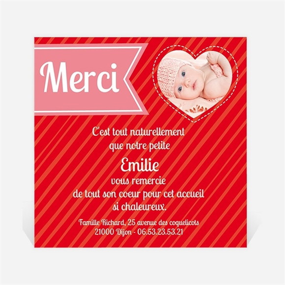Remerciement naissance Coeurs et photos Elle réf.N30055