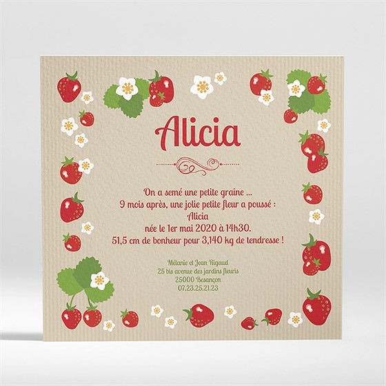 Faire-part naissance fraise des bois