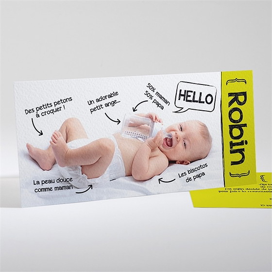 Faire-part naissance pictogrammes sur photo