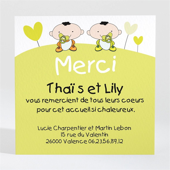 Remerciement naissance Nos 2 jumeaux réf.N30088