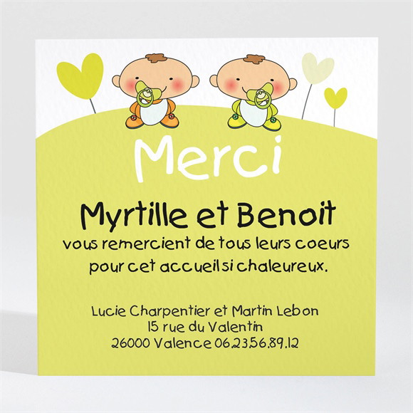 Remerciement naissance Nous vous présentons jumeaux réf.N30089