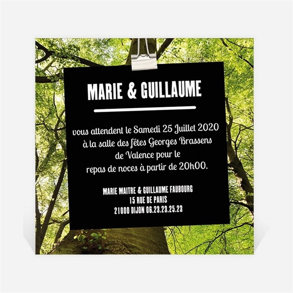 Carton d'invitation mariage Marions nous dans les bois réf.N30090