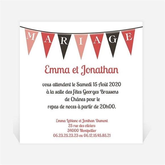 Carton d'invitation mariage Mariage sous les fanions réf.N30091