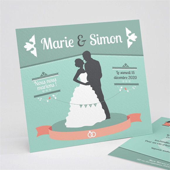 Faire-part mariage Silhouettes noires et blanches réf.N31137