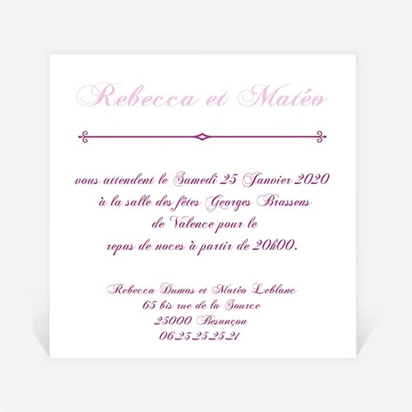 Carton d'invitation mariage Dans un lit de roses réf.N30096
