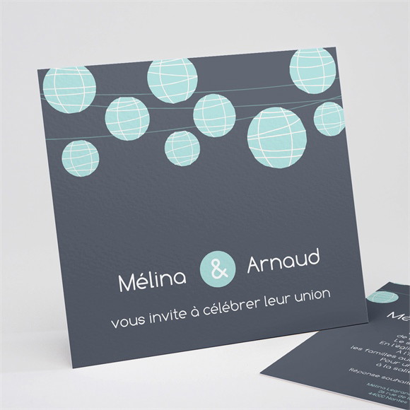 Faire-part mariage Guirlande de lampions ardoise réf.N31136
