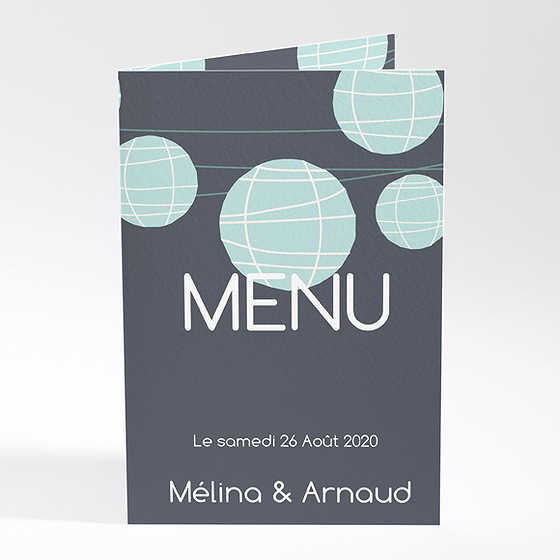 Menu mariage guirlande de lampions ardoise