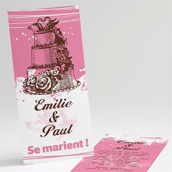 Faire-part mariage le gâteau rose et blanc