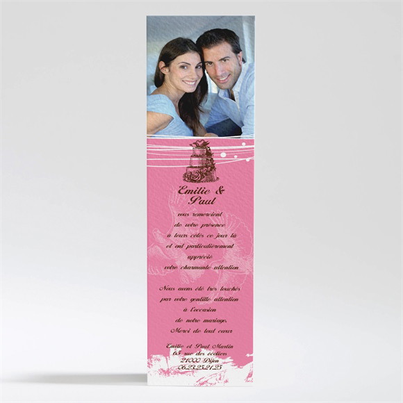 Remerciement mariage Le gâteau rose et blanc réf.N200171