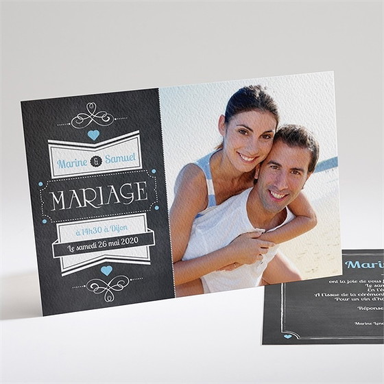 Faire-part mariage vintage ardoise photo