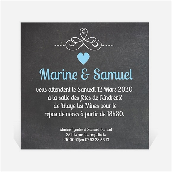 Carton d'invitation mariage Vintage ardoise photo réf.N30098