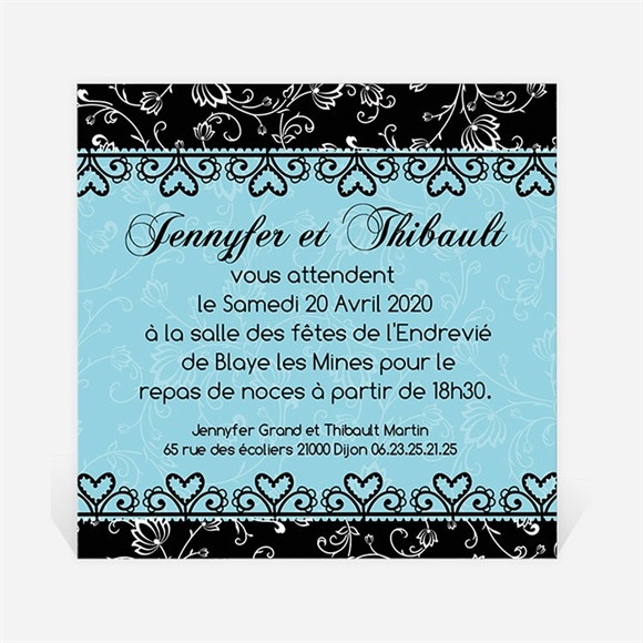Carton d'invitation mariage En Bleu et Noir réf.N300101