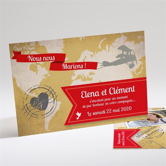 Faire-part mariage Carte postale voyage réf.N14112
