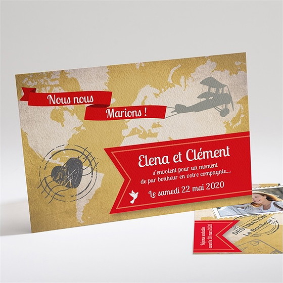 Faire-part mariage carte postale voyage