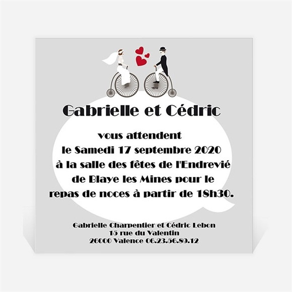 Carton d'invitation mariage Vélo vintage photo réf.N300108