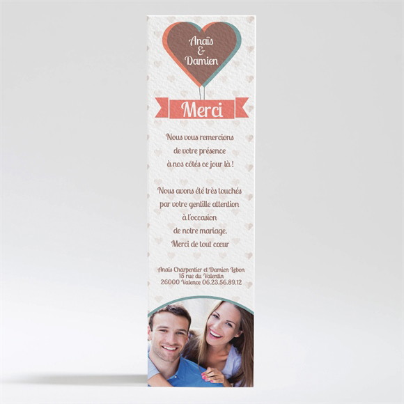 Remerciement mariage Ballon en coeur poétique réf.N200180