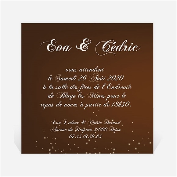 Carton d'invitation mariage Marron et doré réf.N300112