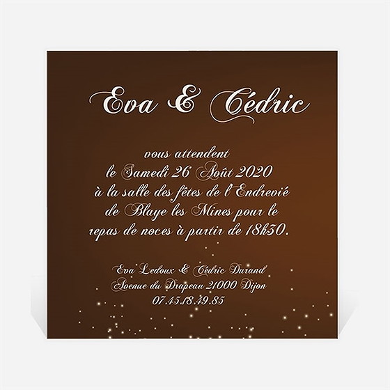 Carton d'invitation mariage marron et doré