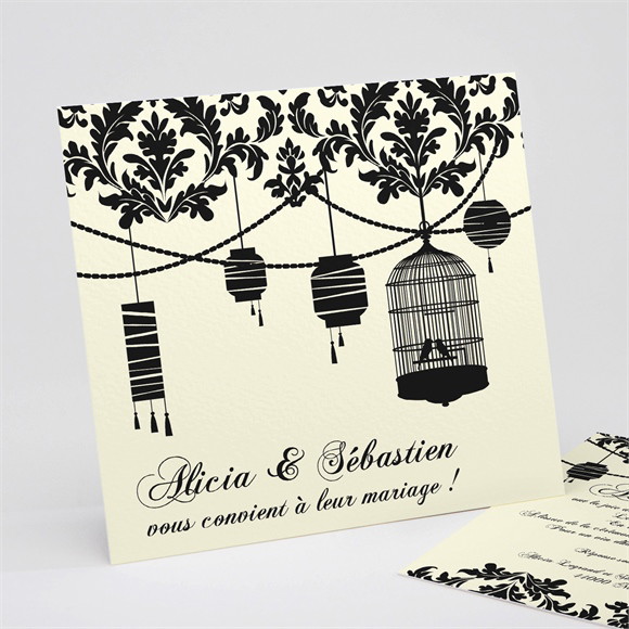 Faire-part mariage Oiseaux à l'Encre de Chine réf.N31141