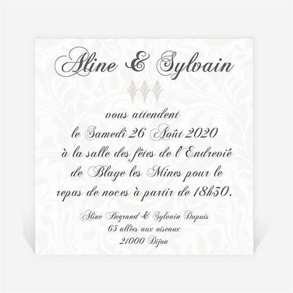 Carton d'invitation mariage Beige vintage photo réf.N300110