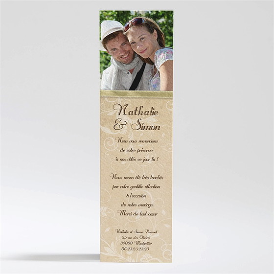 Remerciement mariage imitation original beige