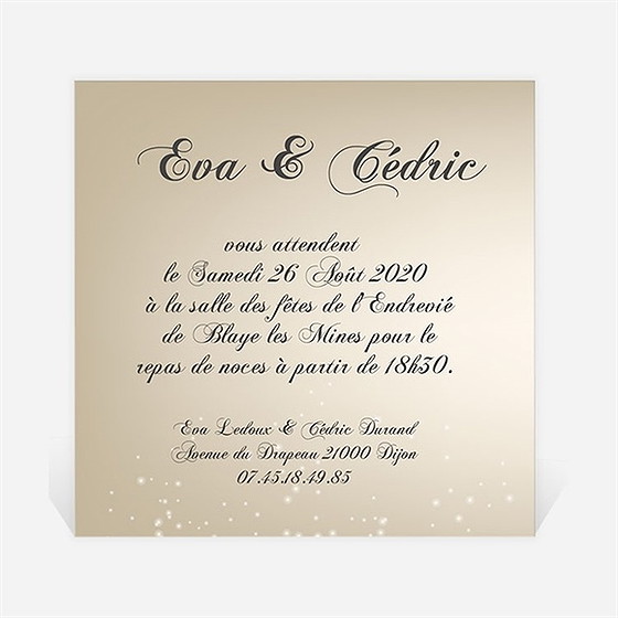 Carton d'invitation mariage petit noeud doré