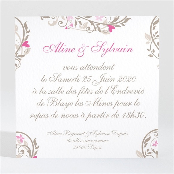 Carton d'invitation mariage Coeur arabesque réf.N300116