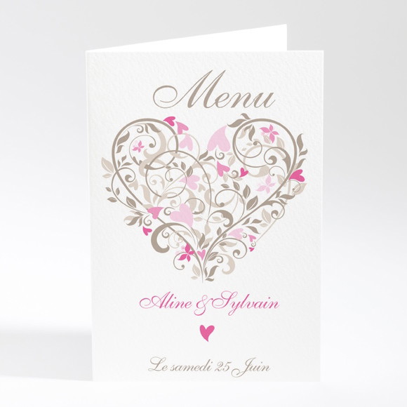 Menu mariage Coeur arabesque réf.N401176