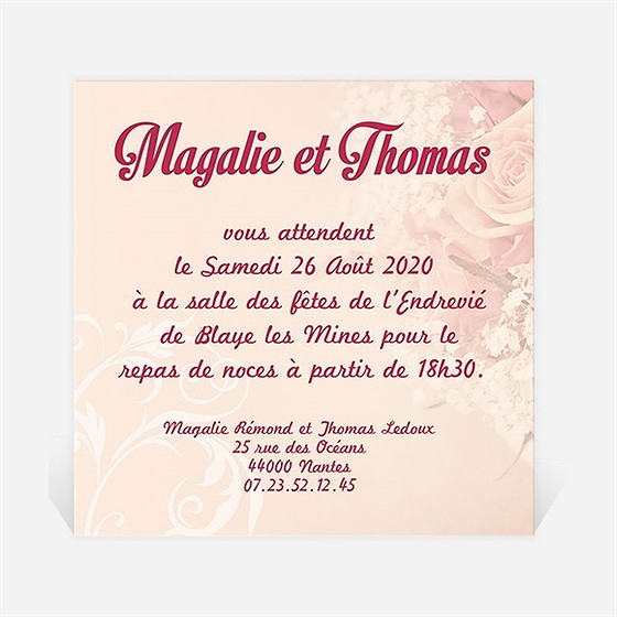 Carton d'invitation mariage fleurs romantiques