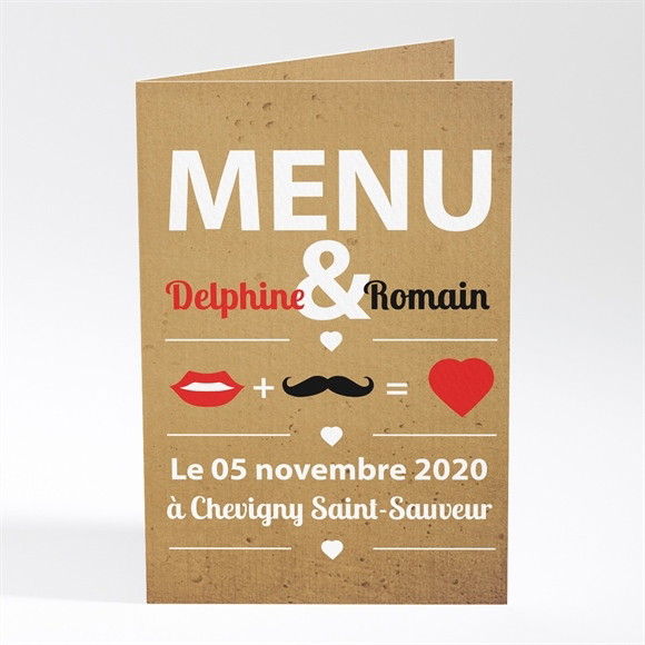Menu mariage Rouge à lèvres et moustache réf.N401196